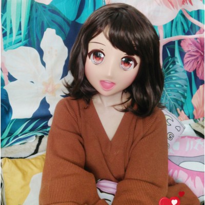 (OUZHA)Sweet Girl Resin Half Head Female Cartoon Character Kigurumi Mask With Cosplay Anime Role Lolita Mask Crossdress Doll
